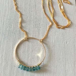 Gold plated natural Apatite circle Pendant Necklace